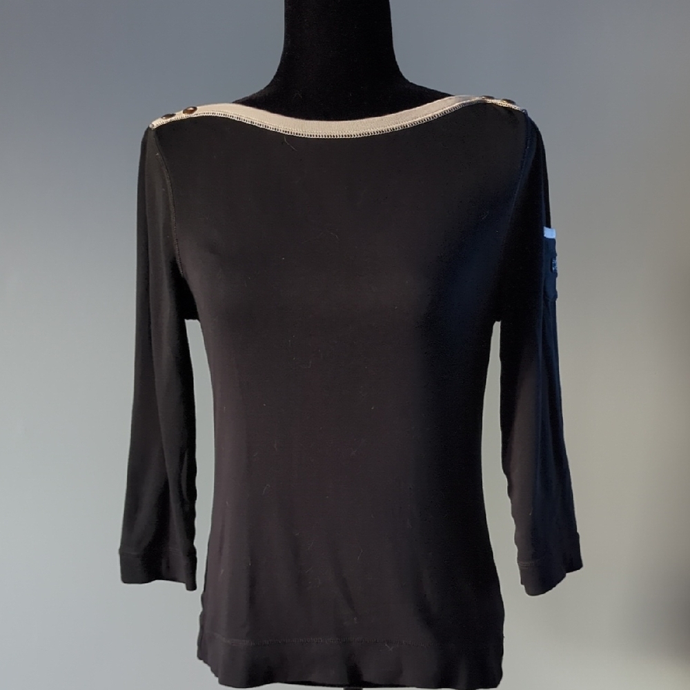 Ralph Lauren Black Blouse with Gold Trim